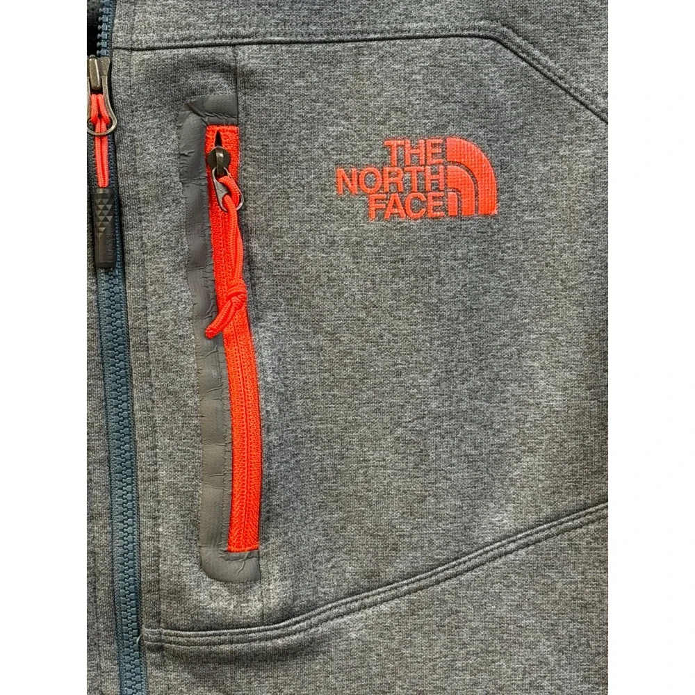 The North Face Mens Grey Quarter‎ Zip Fleece Pullover Jacket Small Orange Logo